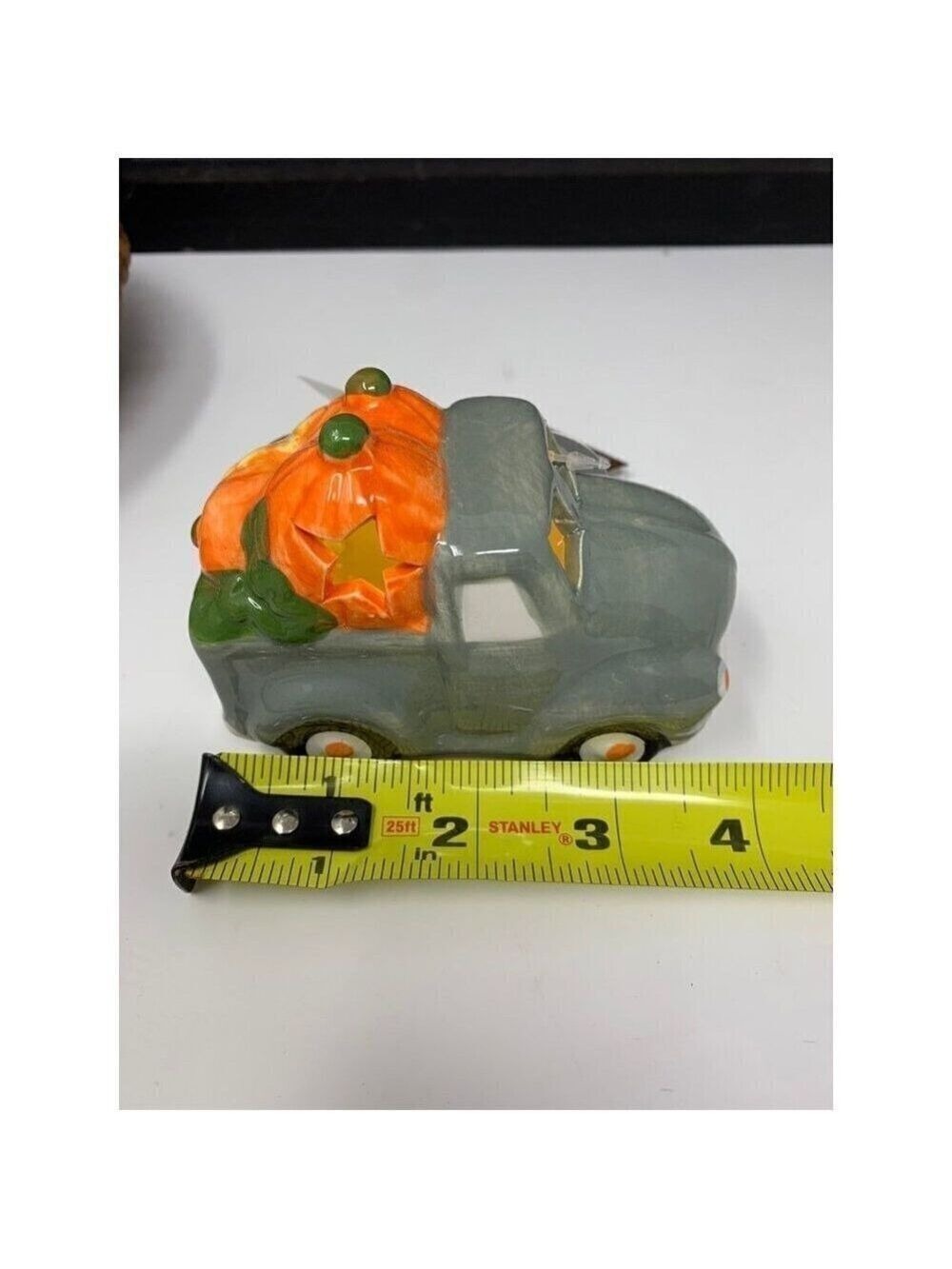 Pumpkin Truck 4in Autumn Fall Ceramic Light Up Gray Rustic Holiday Farmhouse - Picture 4 of 6